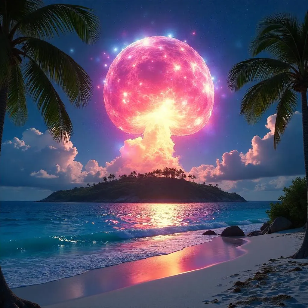 Spectacular Supernova Over a Tropical Island - 3D Render