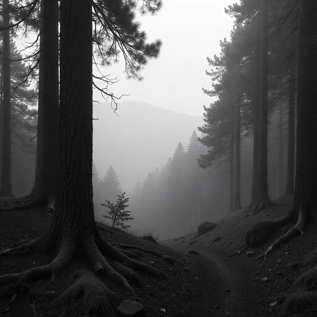 Black and White Misty Forest of Amecameca
