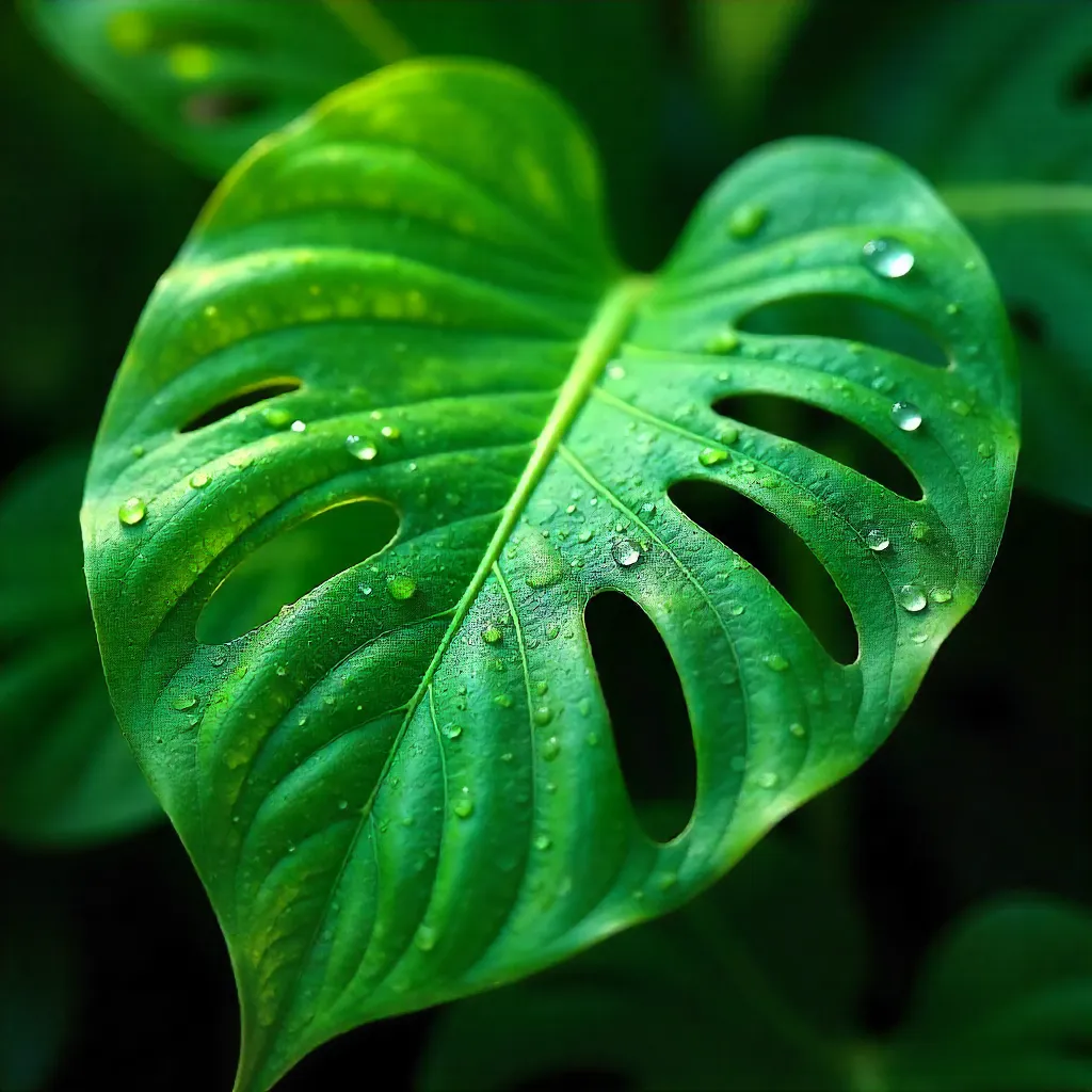 Dew-Kissed Monstera Leaves in Vivid Green