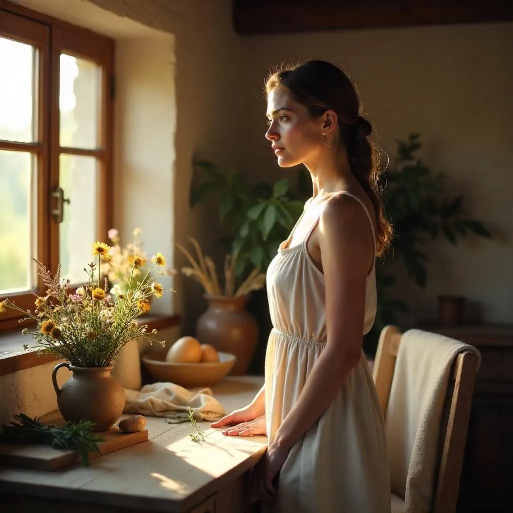 Sunlit Cottage Portrait of a Fair-Skinned Woman