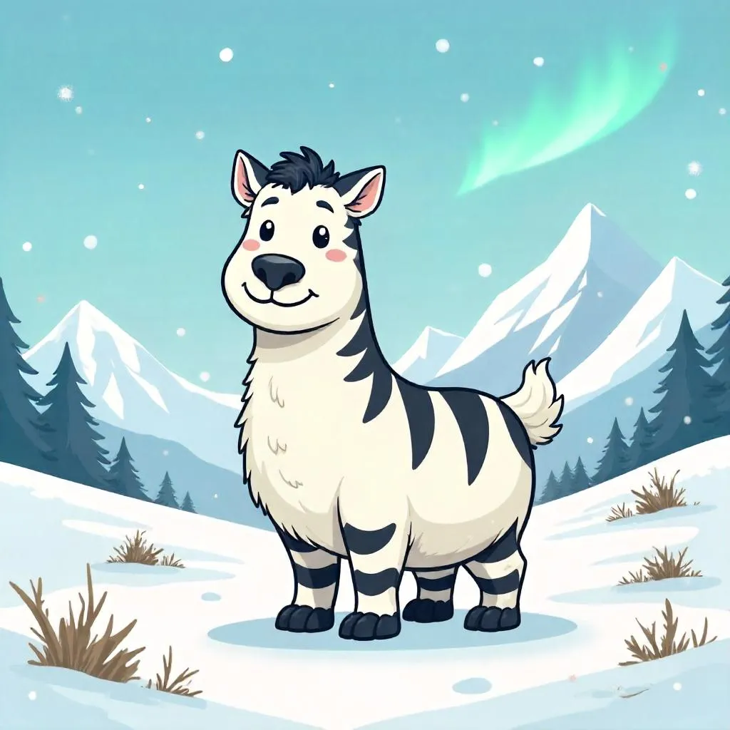 Cheerful Cartoon Zebra in Arctic Tundra
