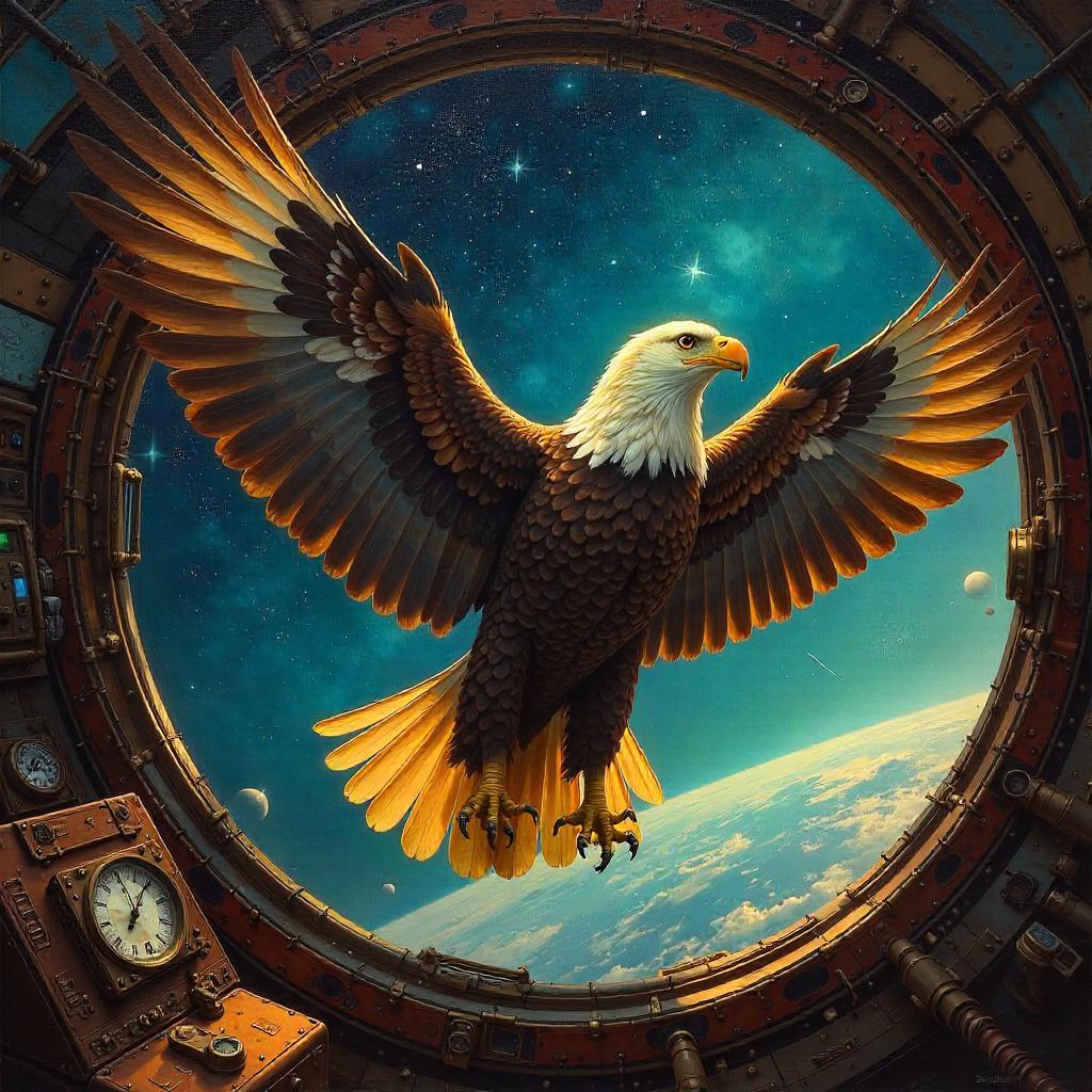 Cosmic Eagle in an Oil Painting Spaceship