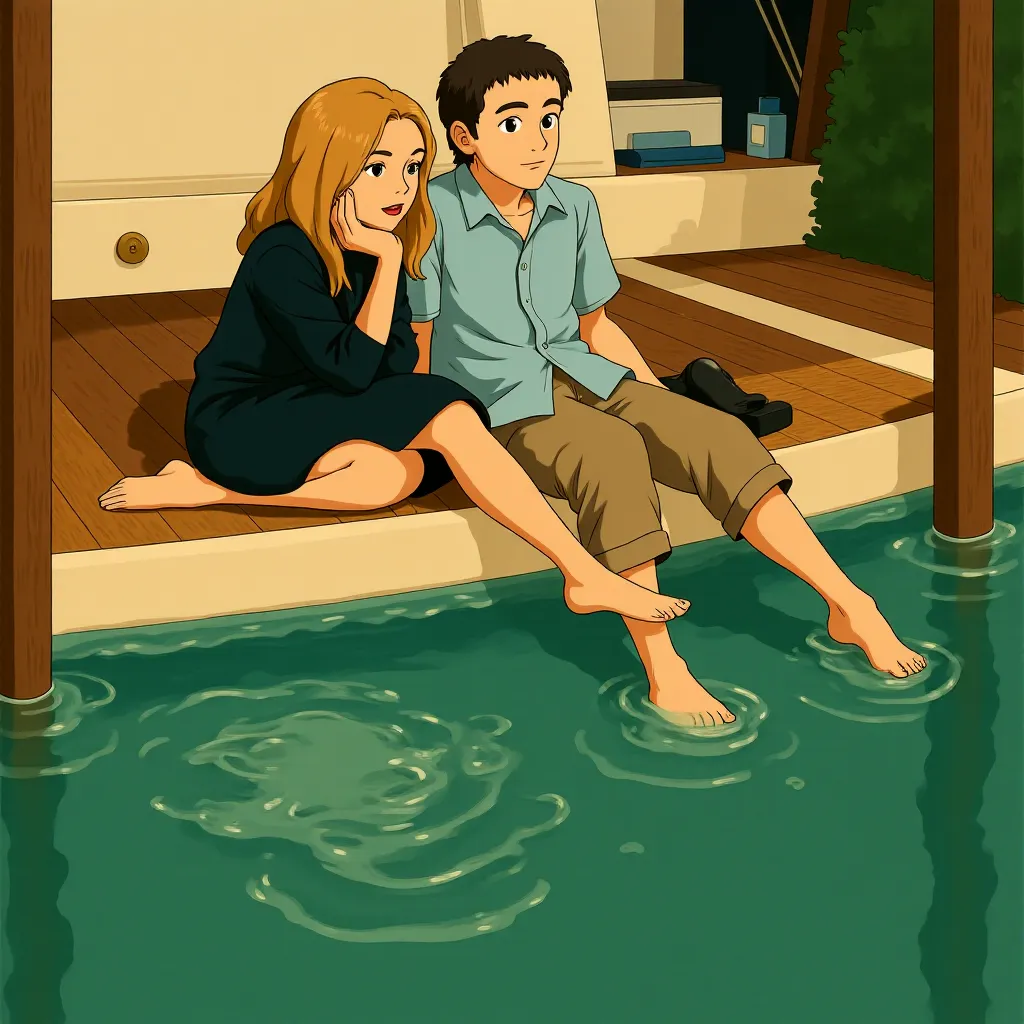 George Clooney and Vera Farmiga in Up in the Air (2009) - Anime style