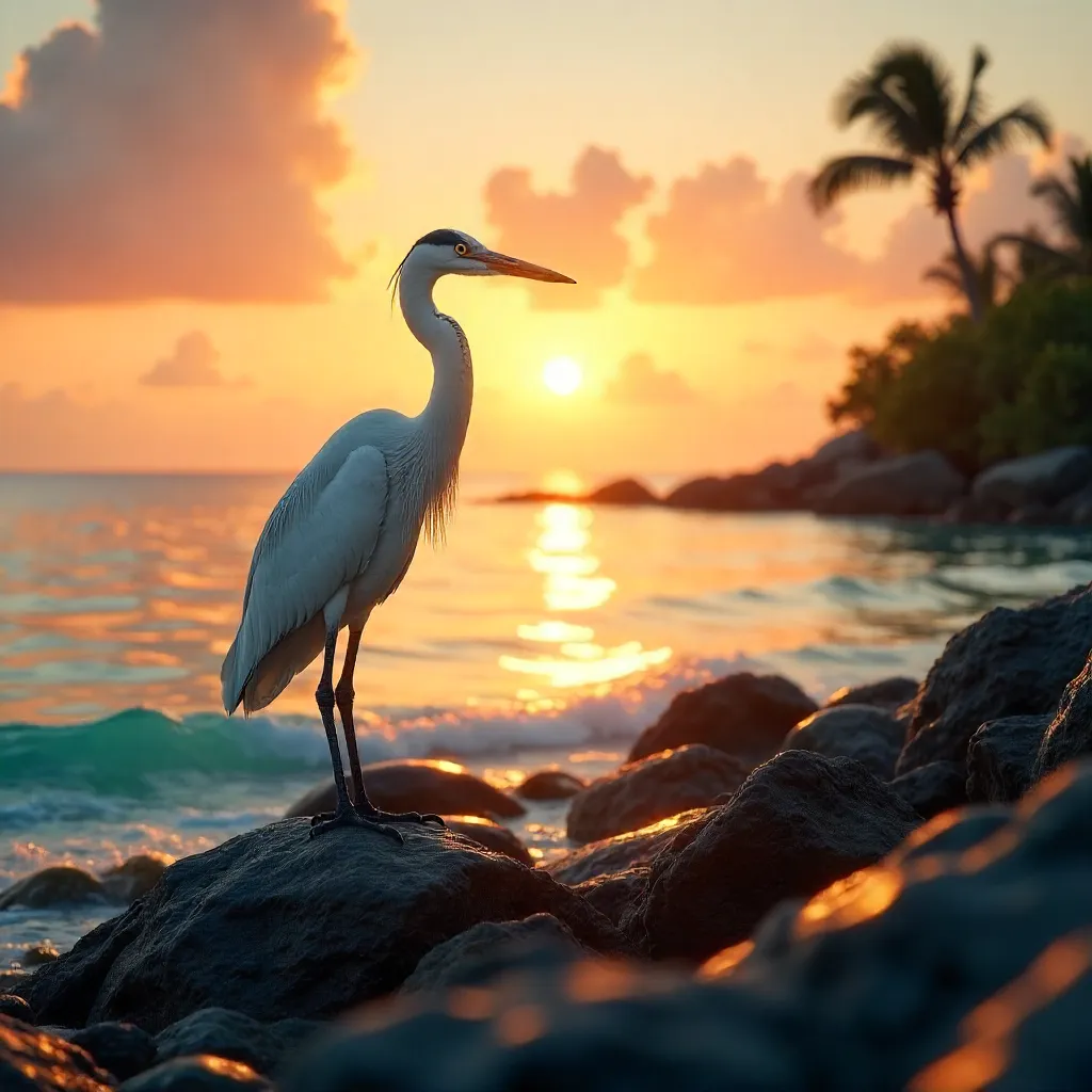 Sunset Heron on Quintana Roo Rocks