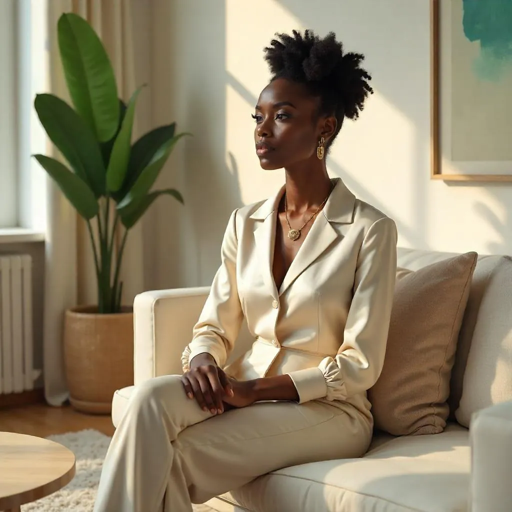 Elegant Black Woman in a Living Room
