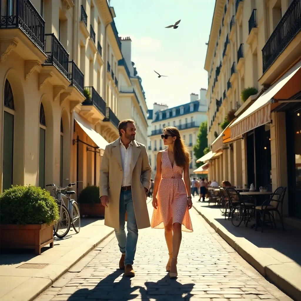 Sunlit Stroll Along Parisian Haussmann Facades