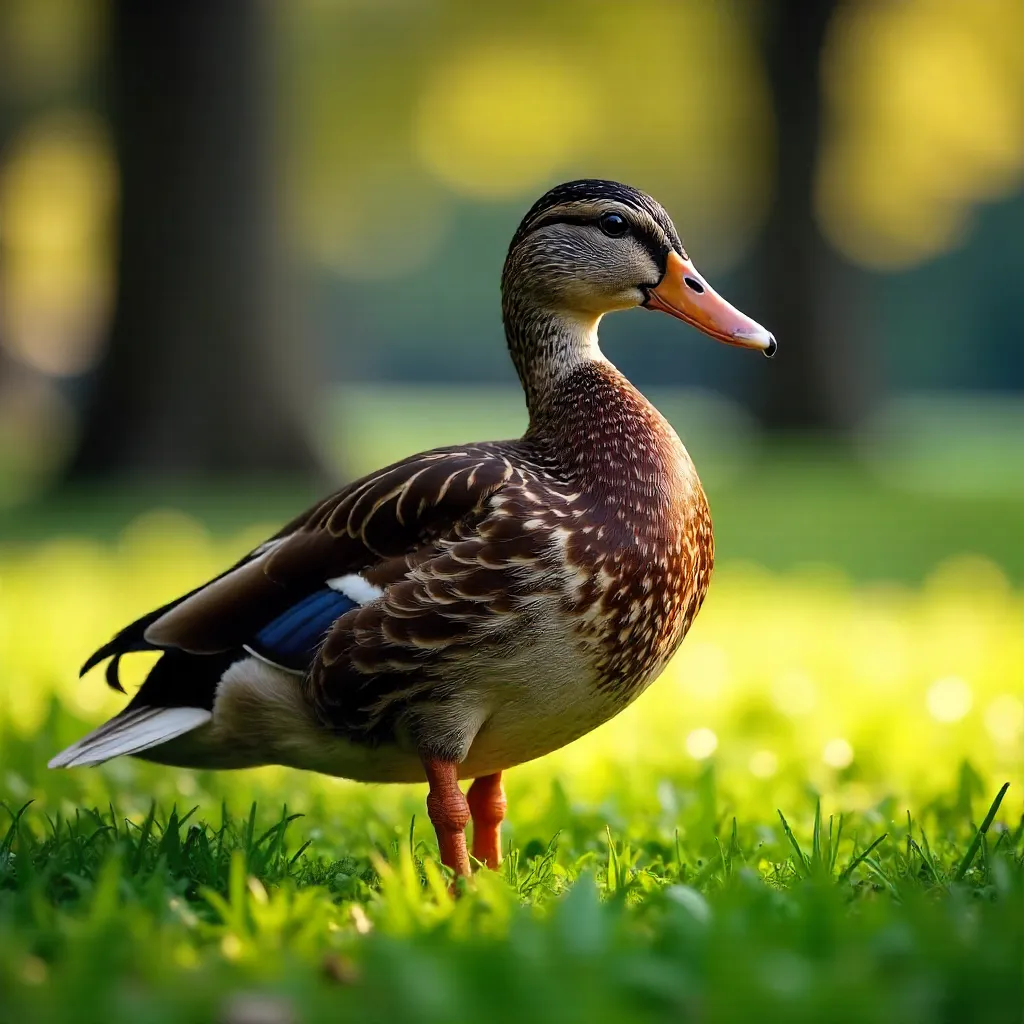 Golden Hour Mallard in Park Grass