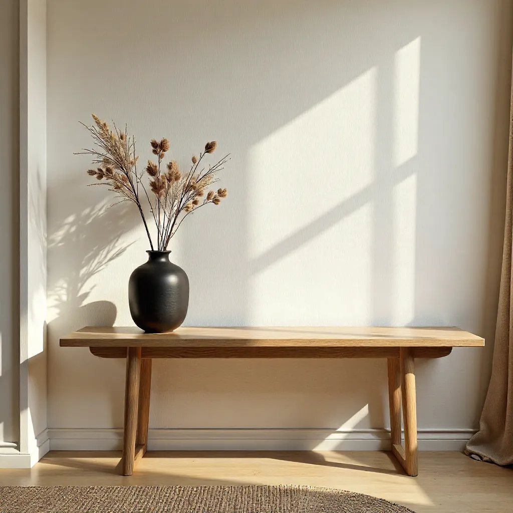 Cozy Minimalist Console with Black Vase and Dried Flowers