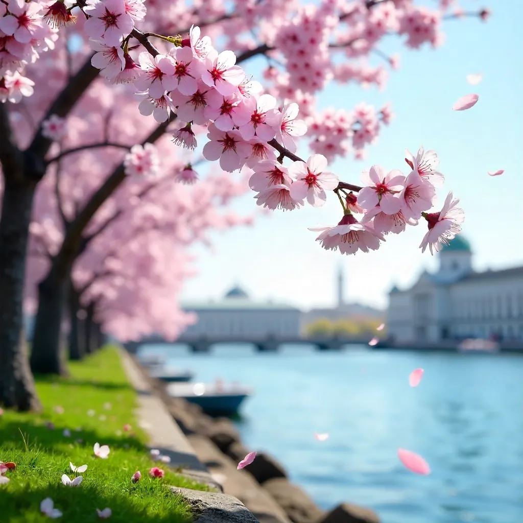 Delicate Cherry Blossoms Over Helsinki Spring Sky