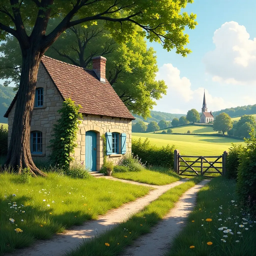 Brittany Countryside: House and Trees near Rennes