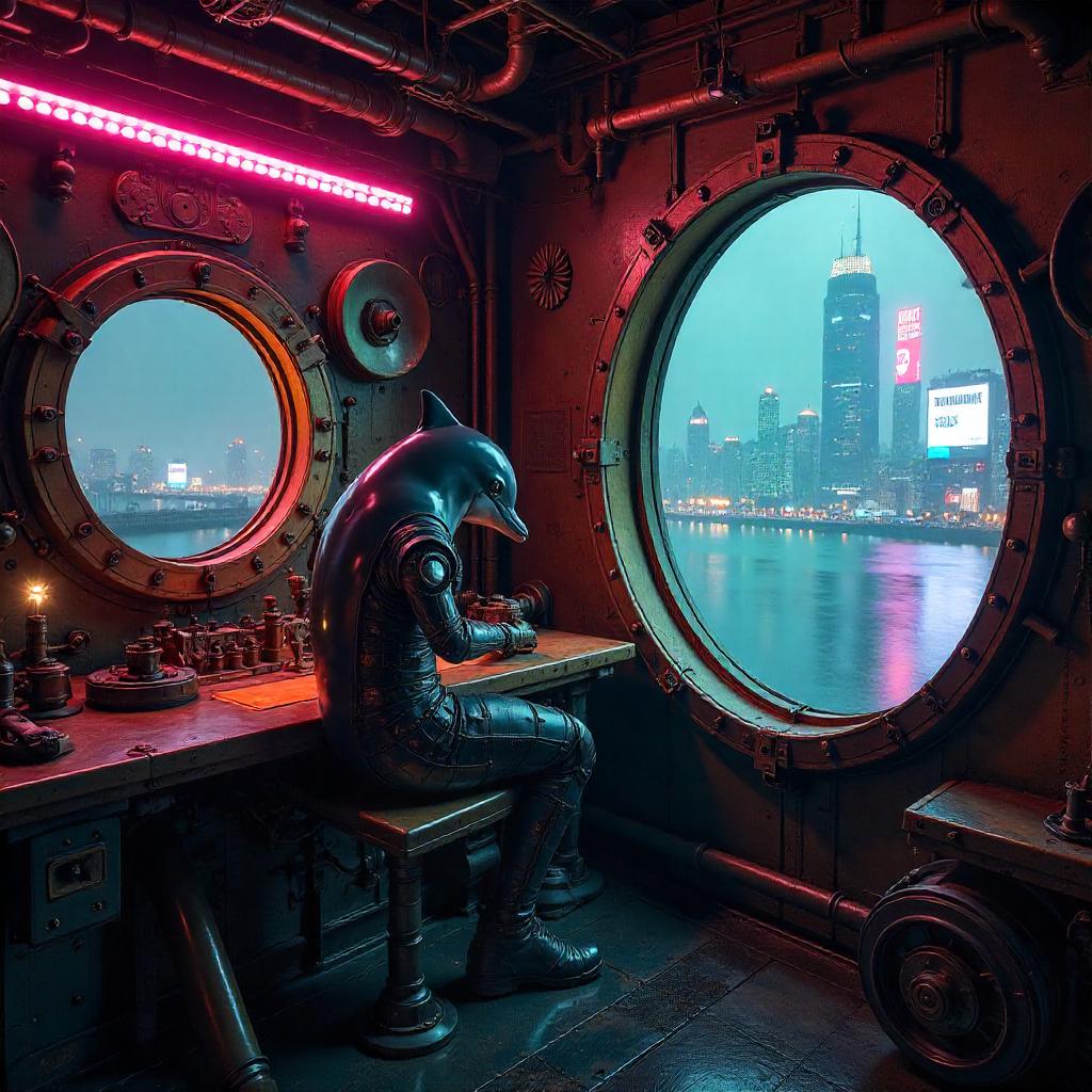 Dolphin Pilot in a Neon Steam Engine