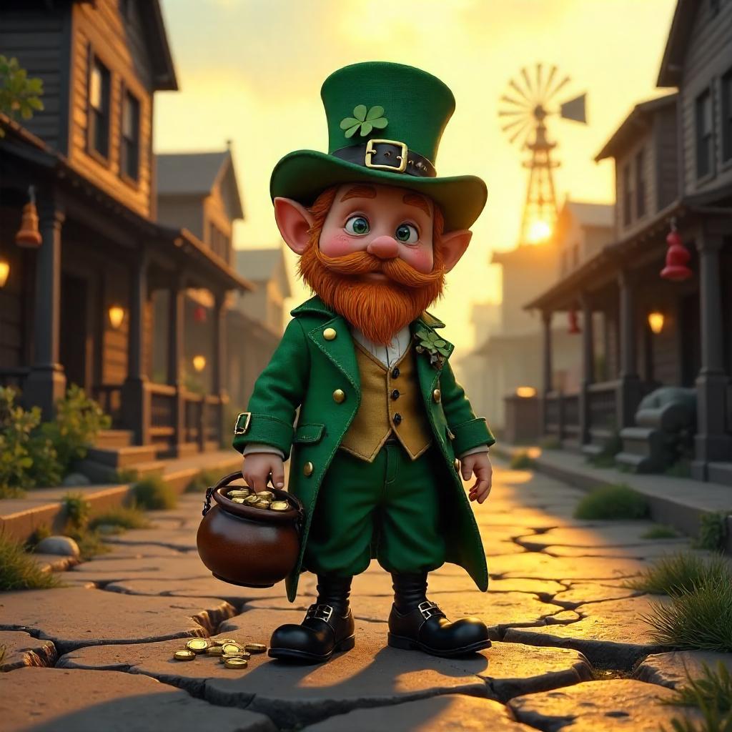 Leprechaun in a Ghost Town: 3D Render