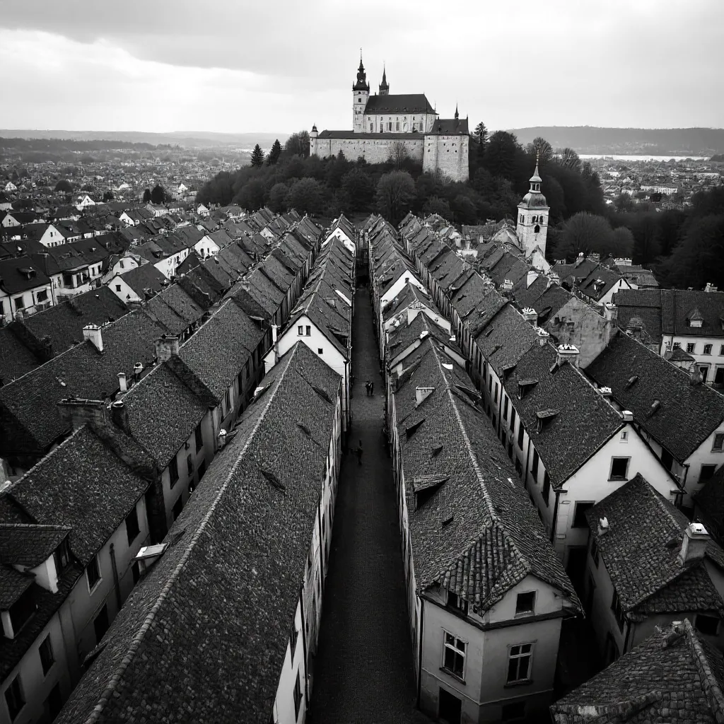 Monochrome Aerial Roofscape of Český Krumlov