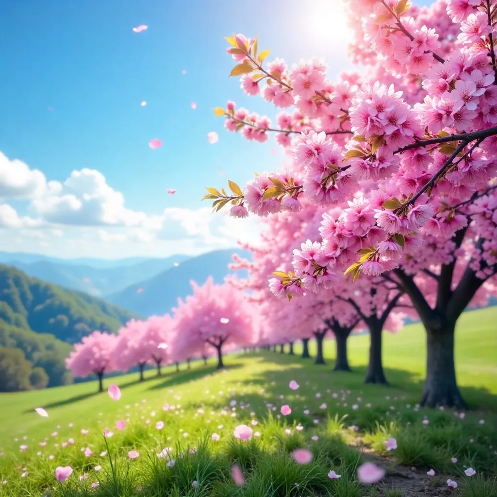 Pink Cherry Blossoms Under a Clear Blue Sky