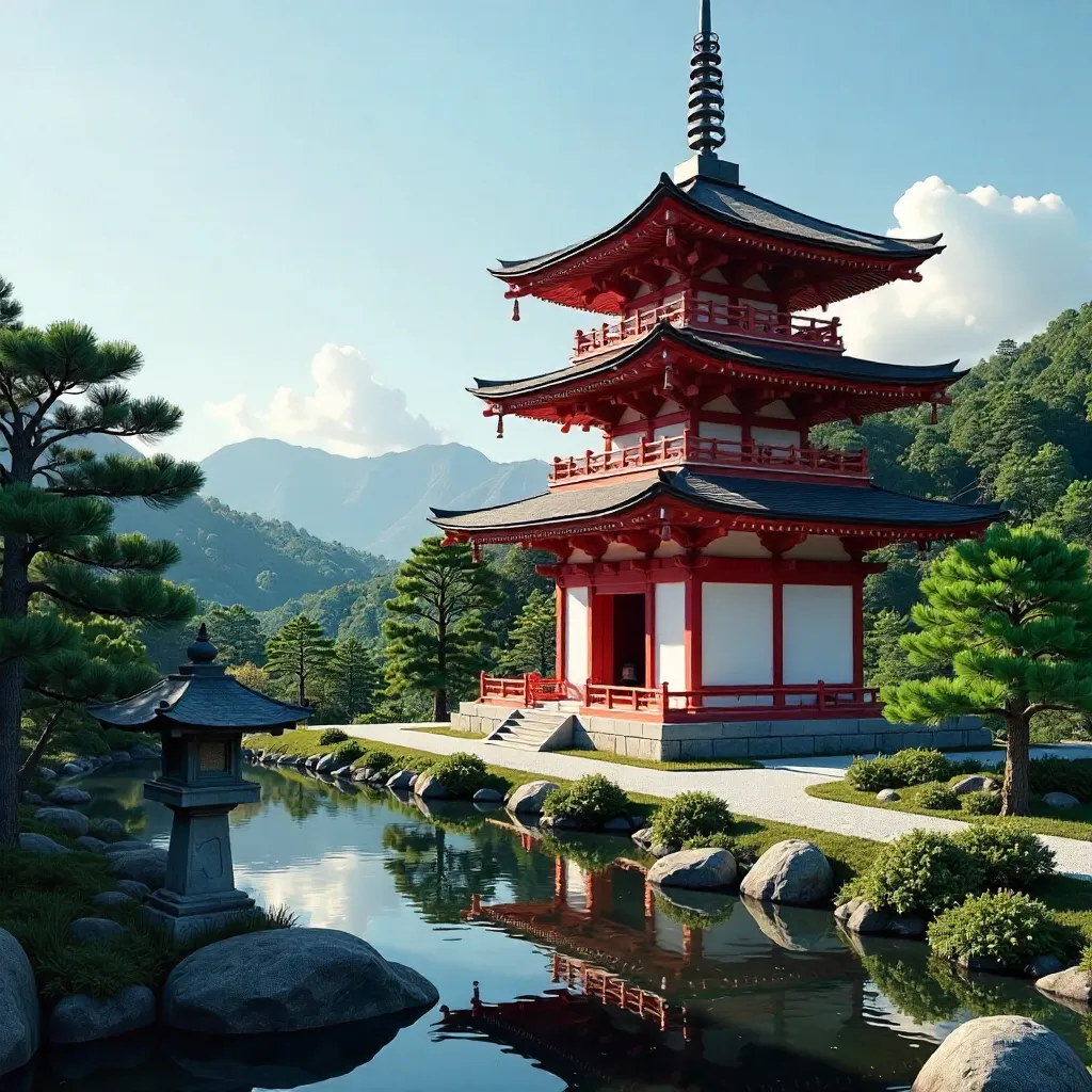 Stunning Japanese Pagoda Under Clear Blue Sky