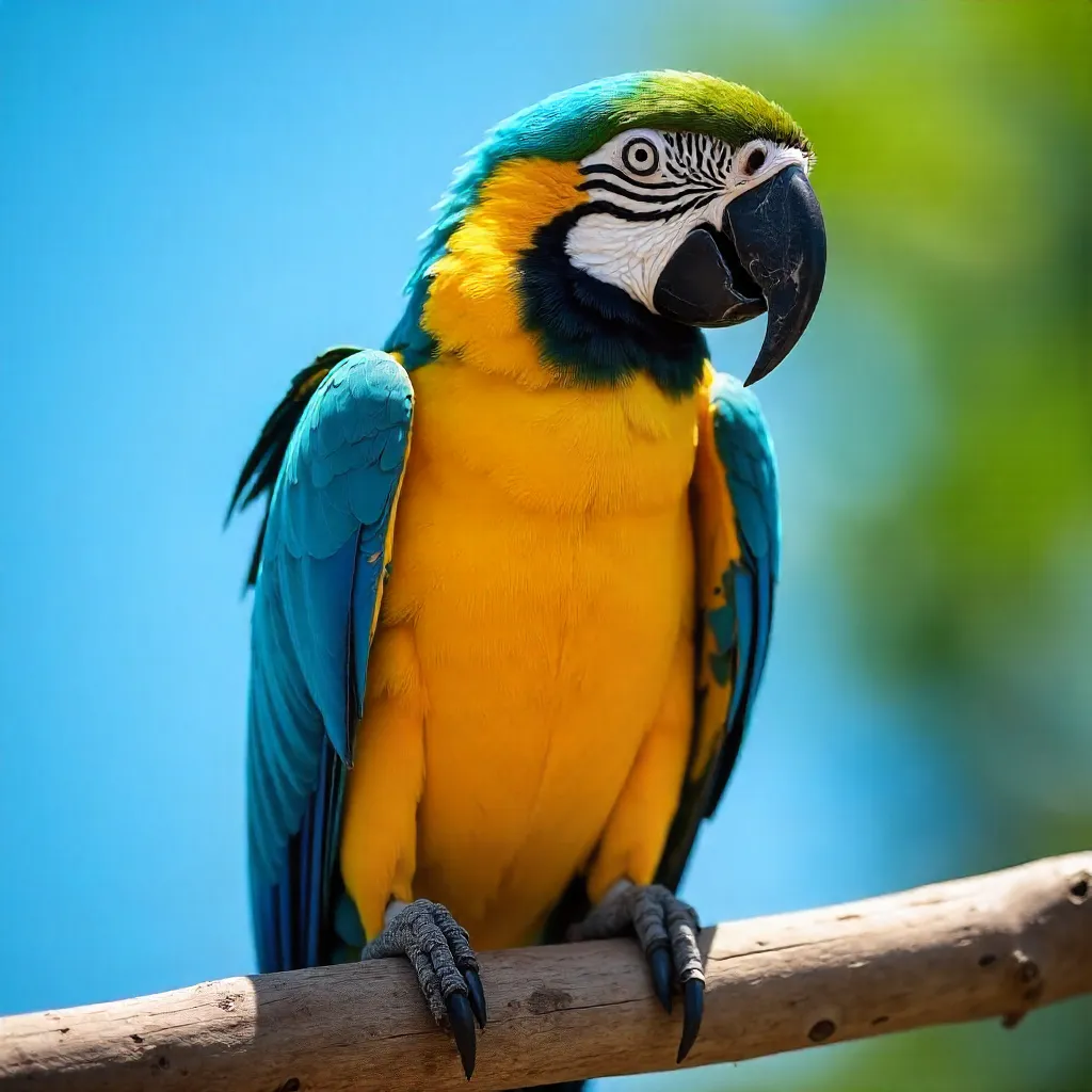 Close-Up of a Blue-and-Yellow Macaw on Wood