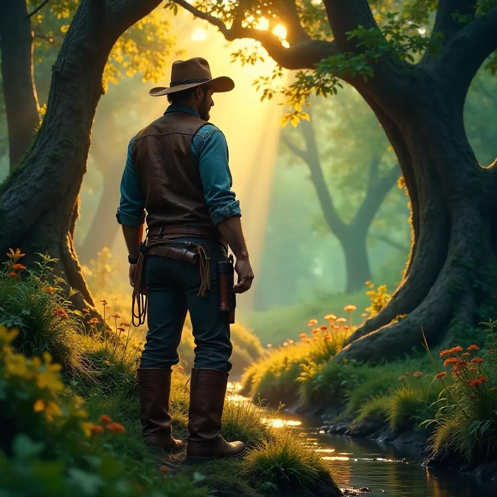 Photoreal Cowboy in an Enchanted Grove