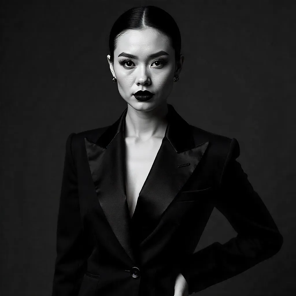 Monochrome Elegance: Confident Black Outfit Portrait
