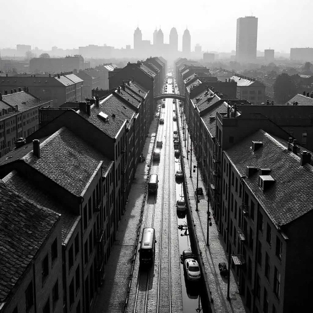 Monochrome Aerial Street View in Hamburg
