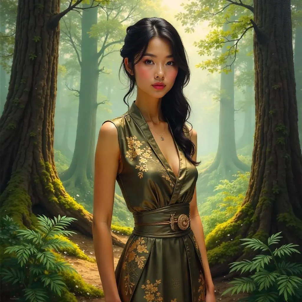 Forest Couture: An Oil Portrait of an Asian Woman