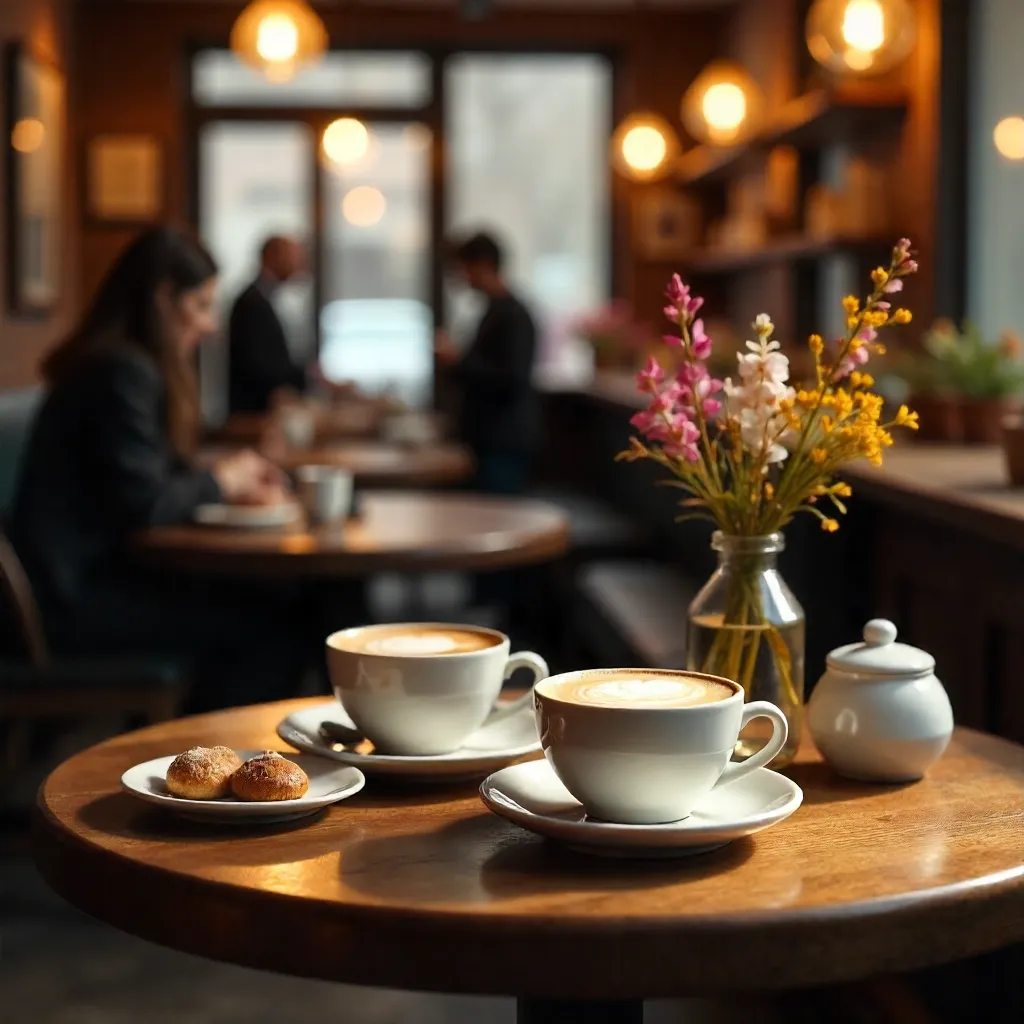 Cozy Café Table: Cappuccinos and Desserts
