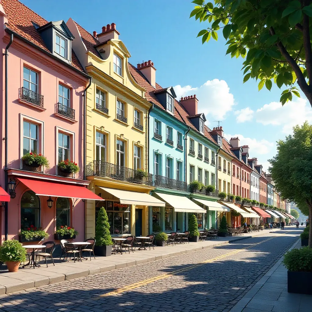 Colorful European Townhouses under a Clear Sky