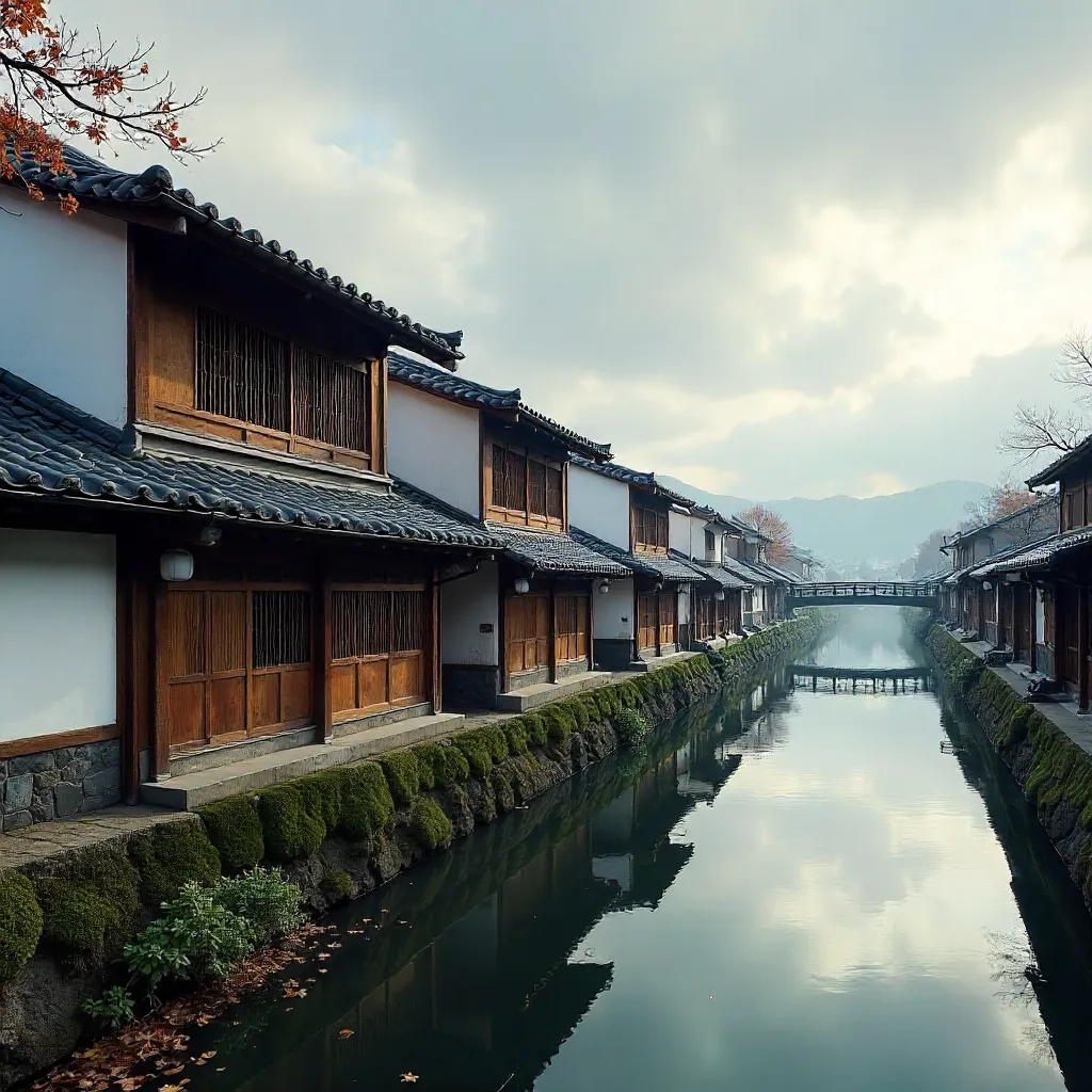 Traditional Kyoto Machiya by the Kamo River under Clouds