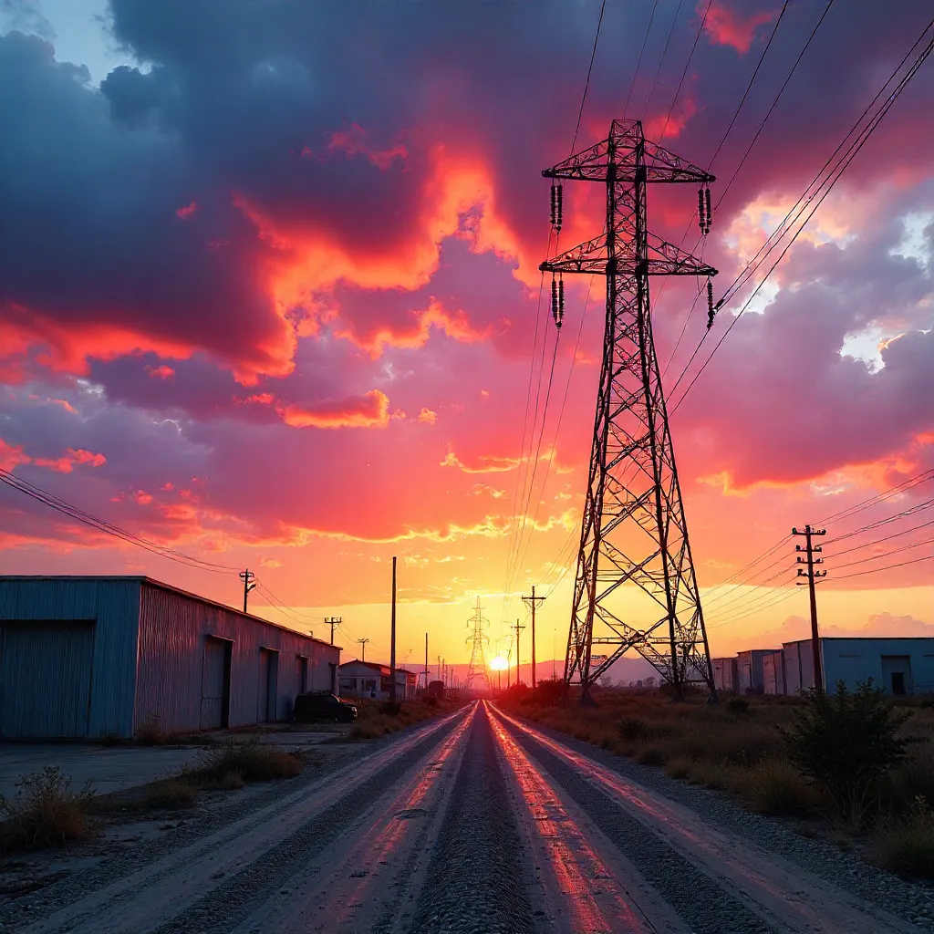 Towering Power Line Over Aguascalientes Sunset