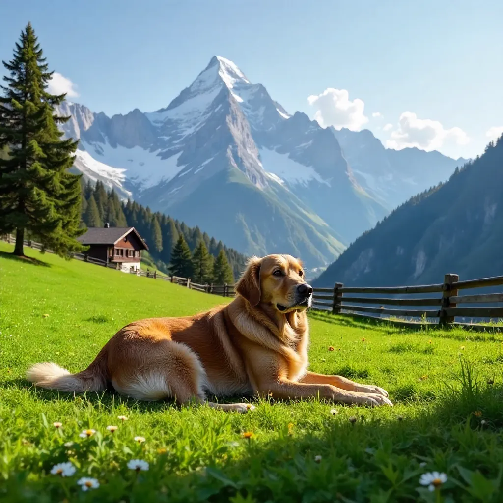 Golden Retriever Resting in Bavarian Alpine Meadow