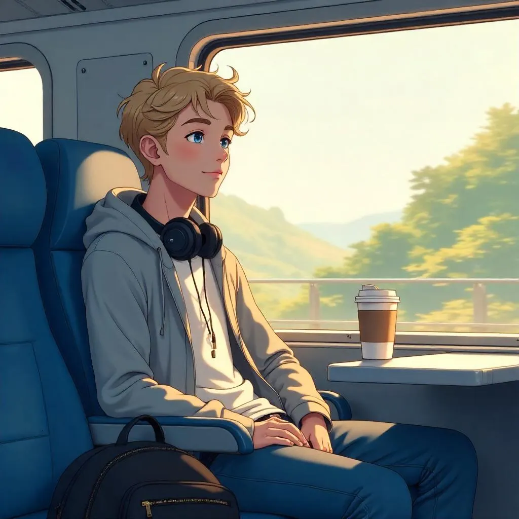 Anime Style Portrait: Young White Man on a Train