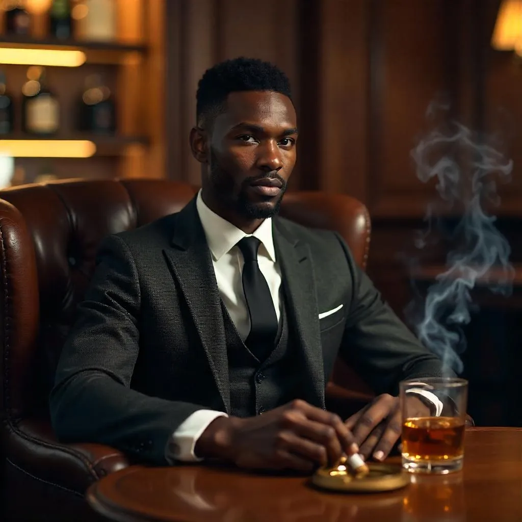 Photorealistic Young Black Man in a Cigar Lounge