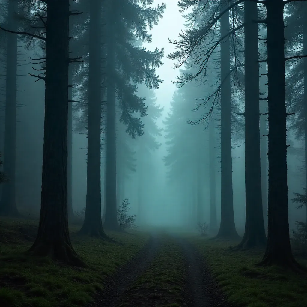 Serene Fog: Silhouetted Pines in Mist
