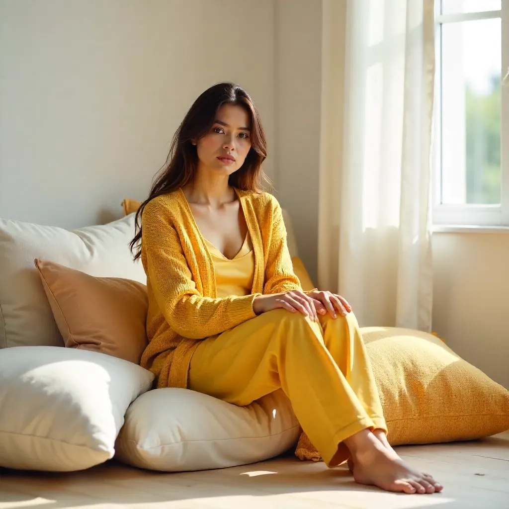 Yellow Loungewear in a Minimalist Room
