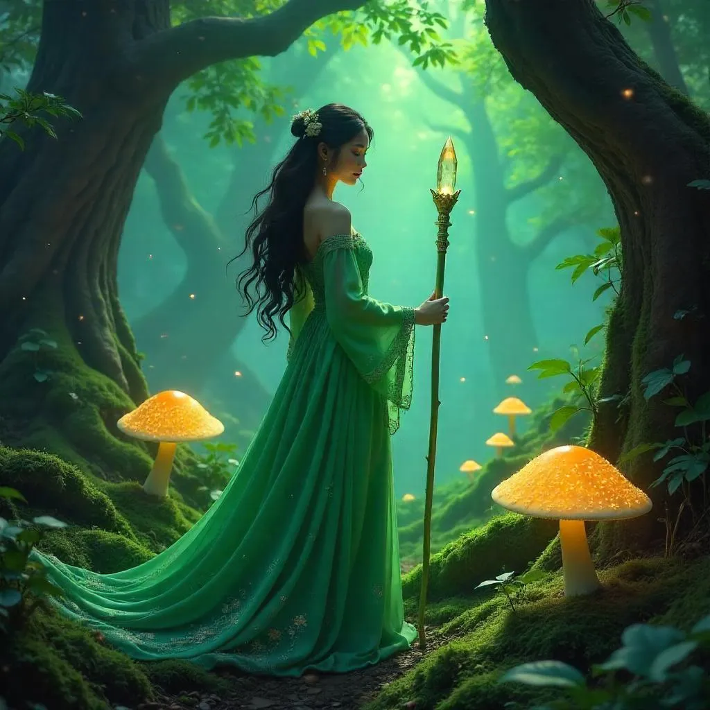An Asian Woman in a Magical Forest