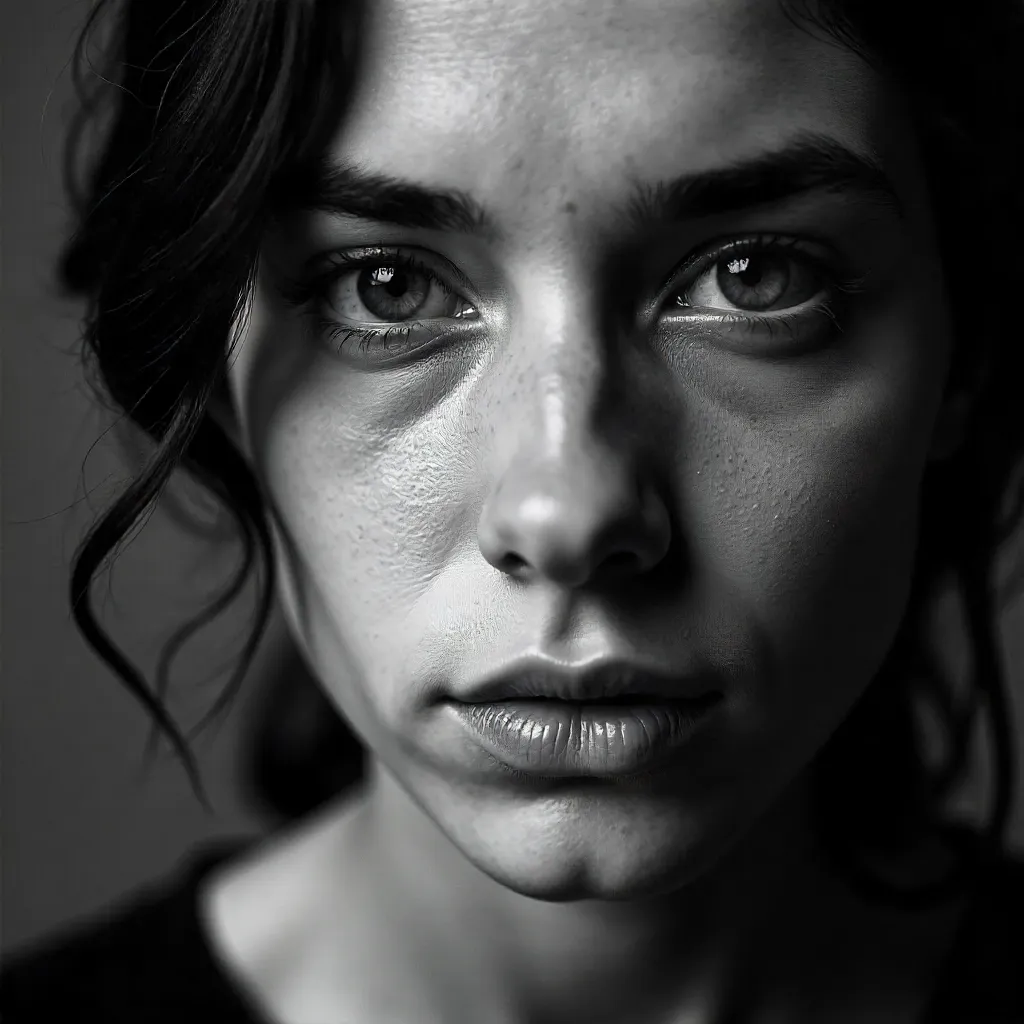 Artistic Black and White Close-Up Portrait