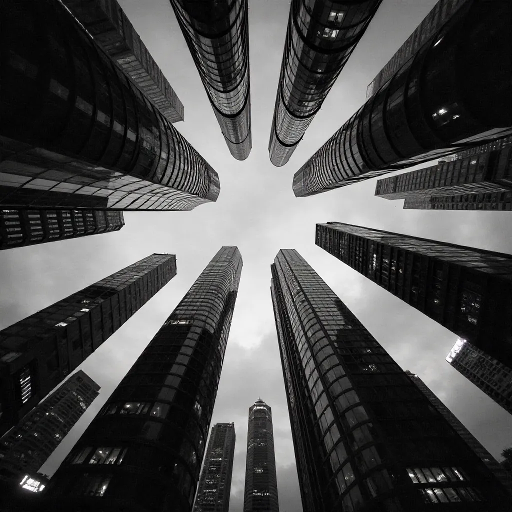Monochrome Fish-Eye Skyline of Astana Skyscrapers