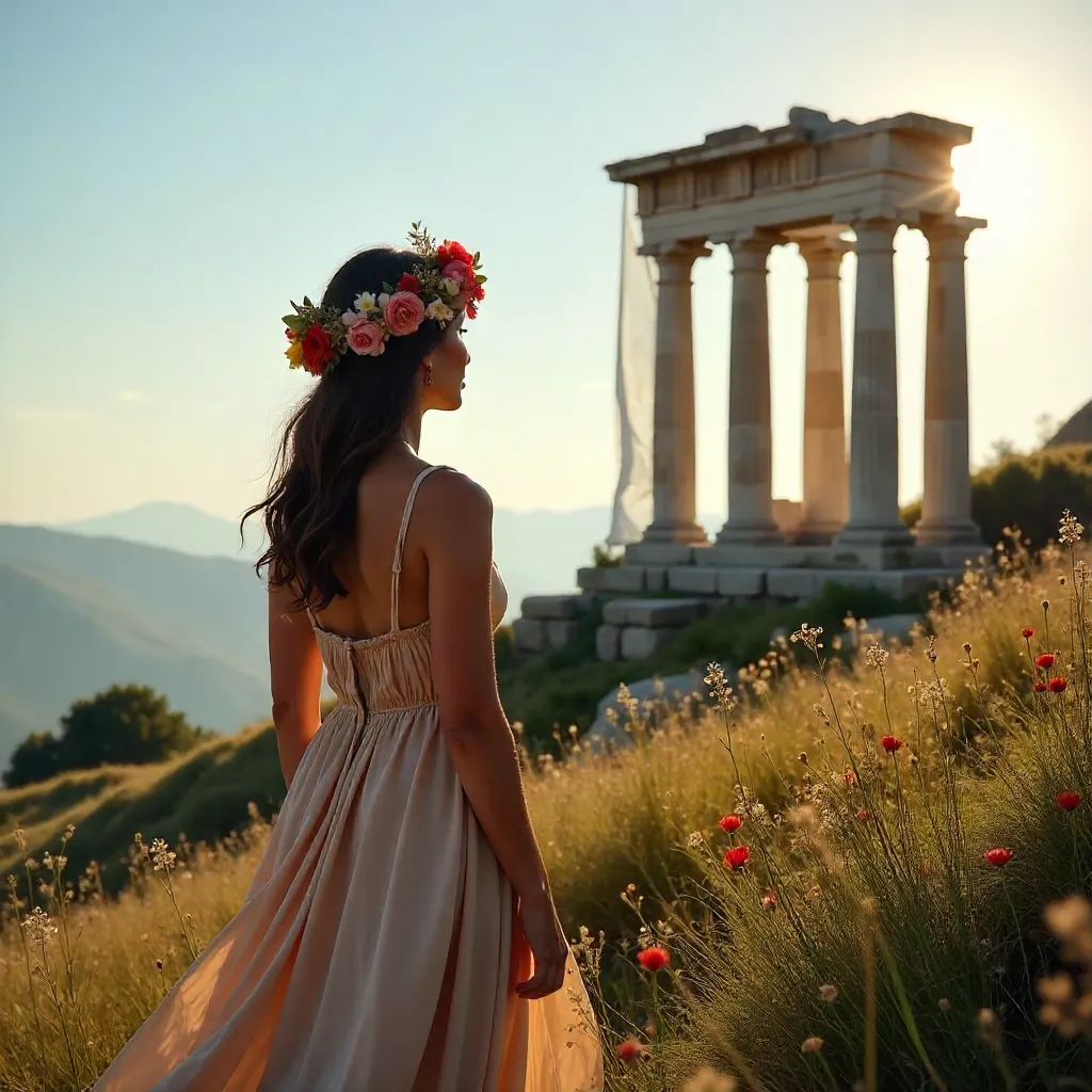 Floral Crowned Woman at Phrygian Temple in Kütahya