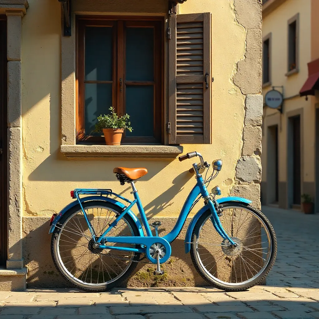 Blue Vintage Bicycle Against a Textured Turkish Wall