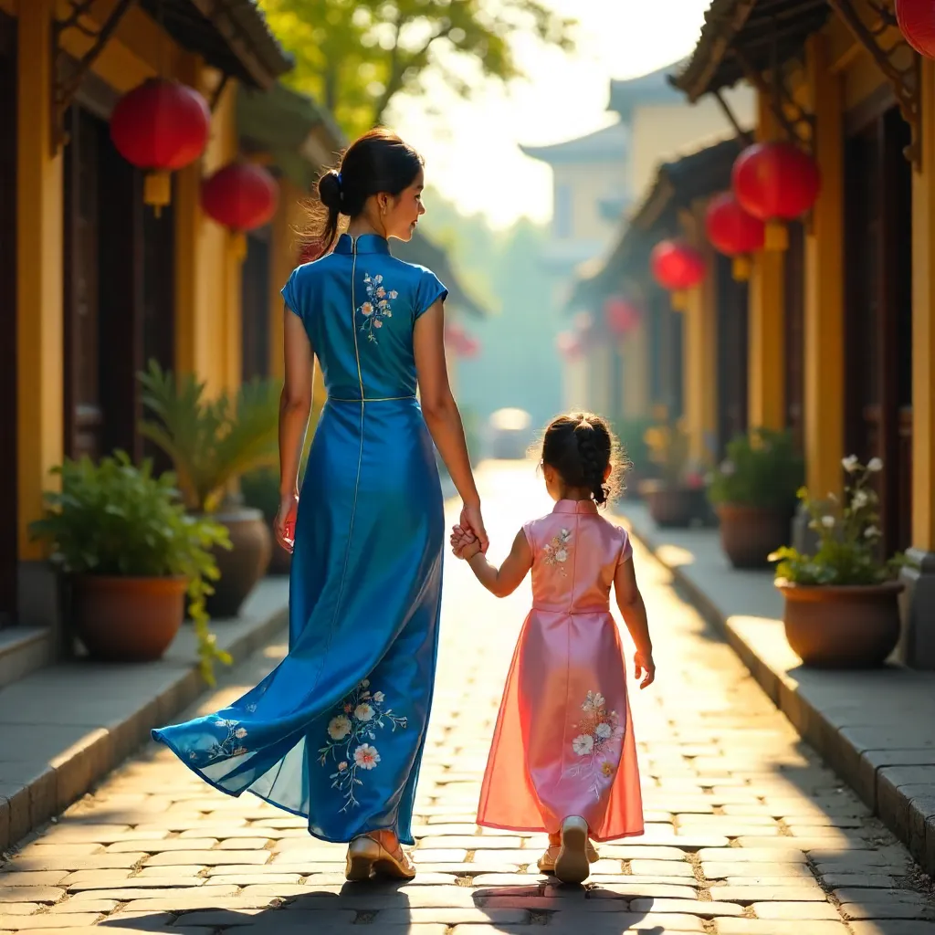 Sunlit Ao Dai Duo in Hội An Lantern Street