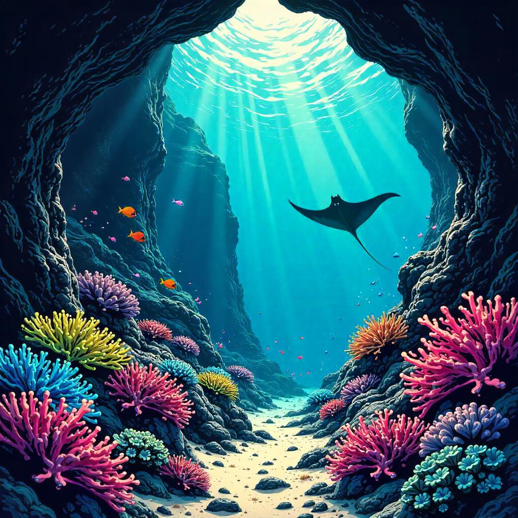 Cavernous Coral Reef: A Comic Book Scene