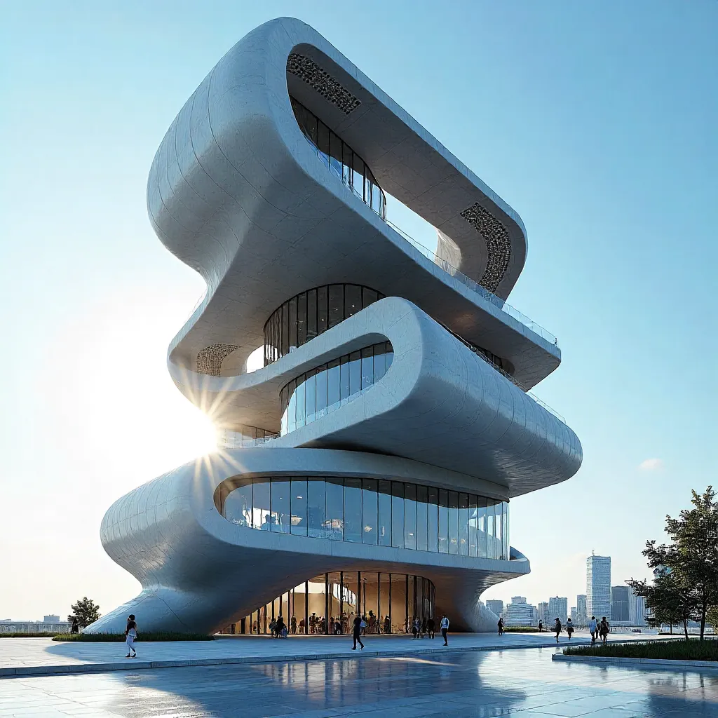 Bold Modern Structure Under a Bright Blue Sky