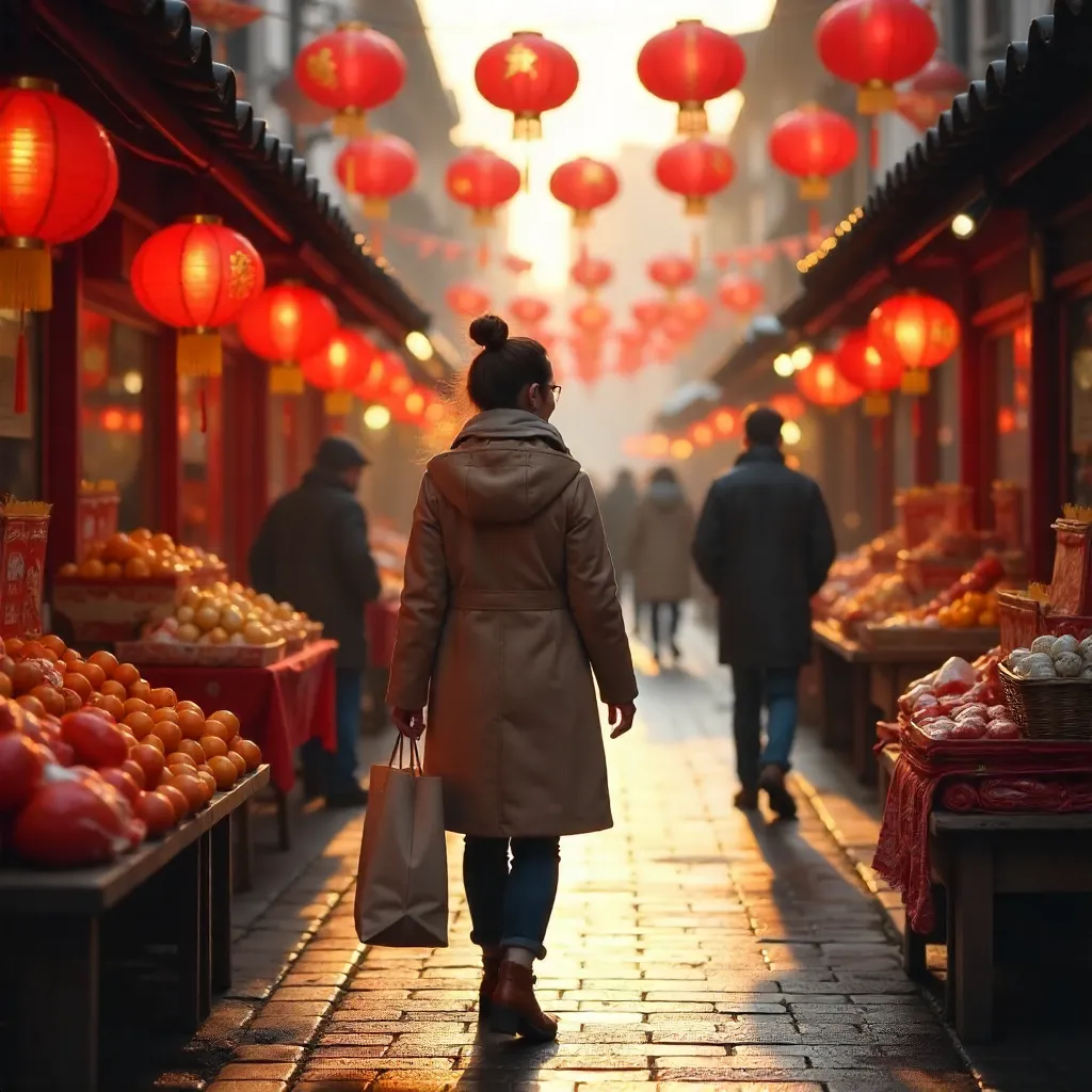 Vibrant Shopper in a Chinese New Year Market