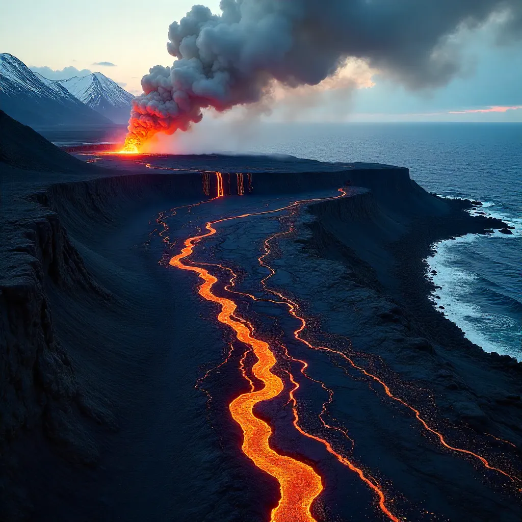 Aerial Inferno Over Grindavík: Iceland Lava Flows