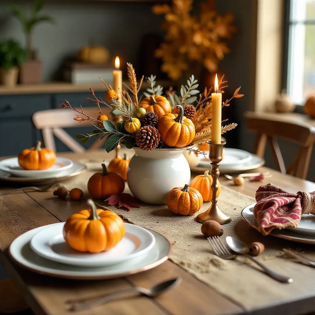 Autumn Table Decor – Cozy Fall Stock Photo