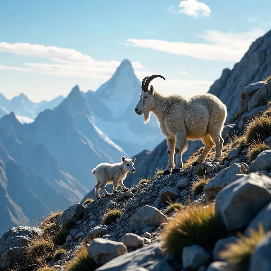 Mother Goat and Kid on Mount Evans Rocks