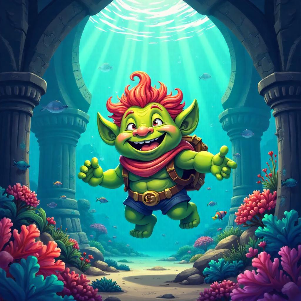 Cartoon Troll in the Sunken Atlantean City
