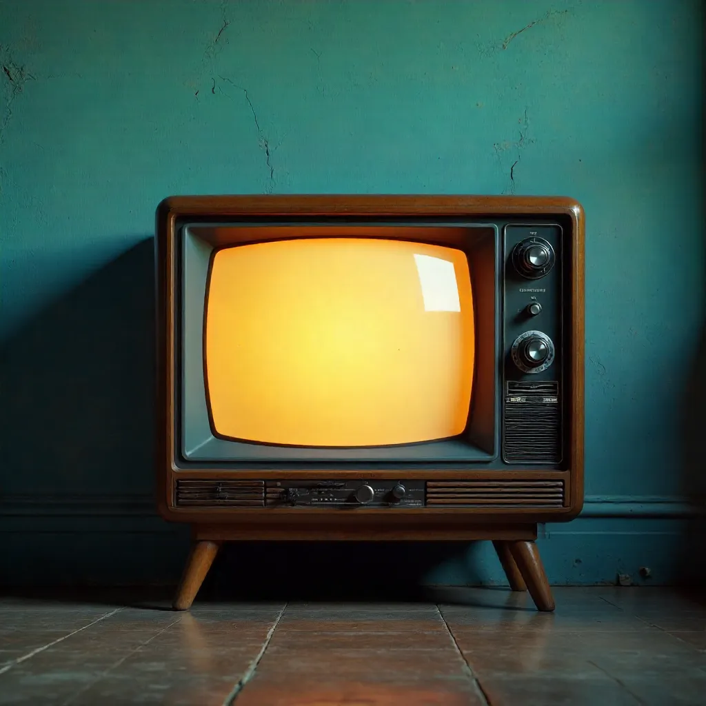 Nostalgic TV on a Textured Blue Wall