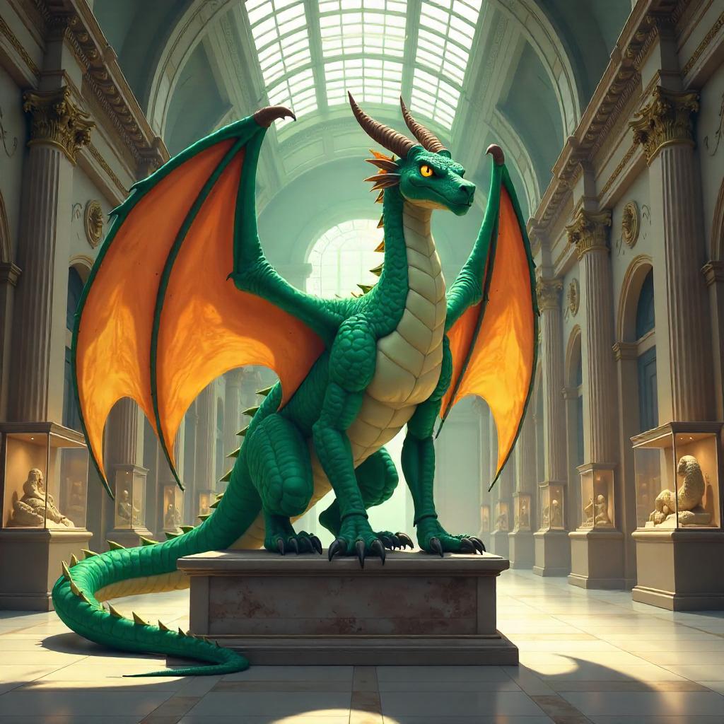 Anime Wyvern in a Grand Museum Hall