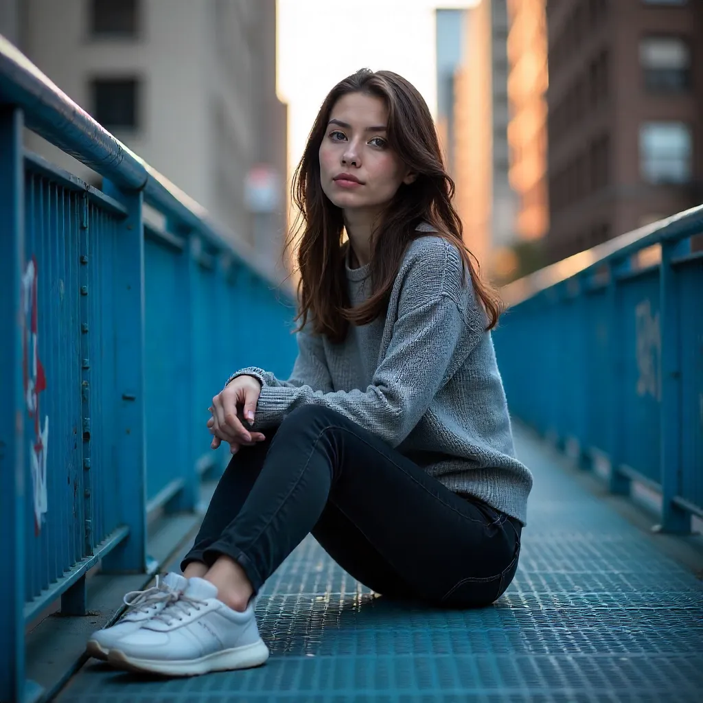 Urban Blues: Casual Portrait on a Blue Structure