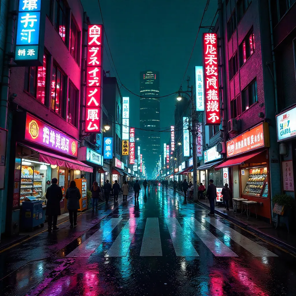 Neon Tokyo Night: Motion-Blurred Street Scene